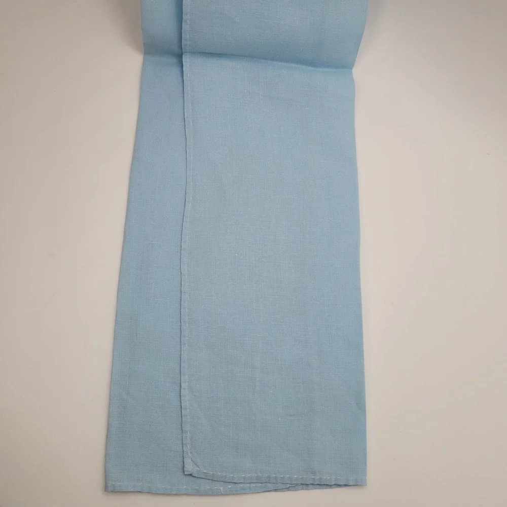 Vintage Light Blue Linen Guest Towel Scalloped Sheer‎ Organza Trim Embroidered